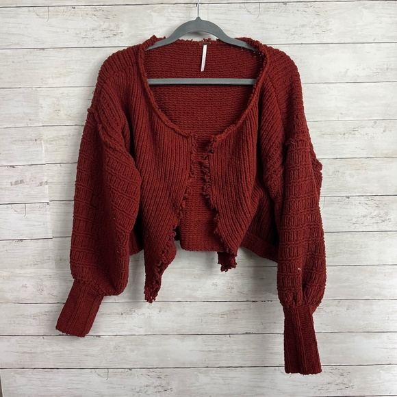 Free People Sweaters - Free People Rusty Red Distressed Cropped Cardigan Sweater